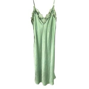 Skylar Rose Green Slip Dress Women’s Medium – Midi Length, Lace Trim 90s Y2K